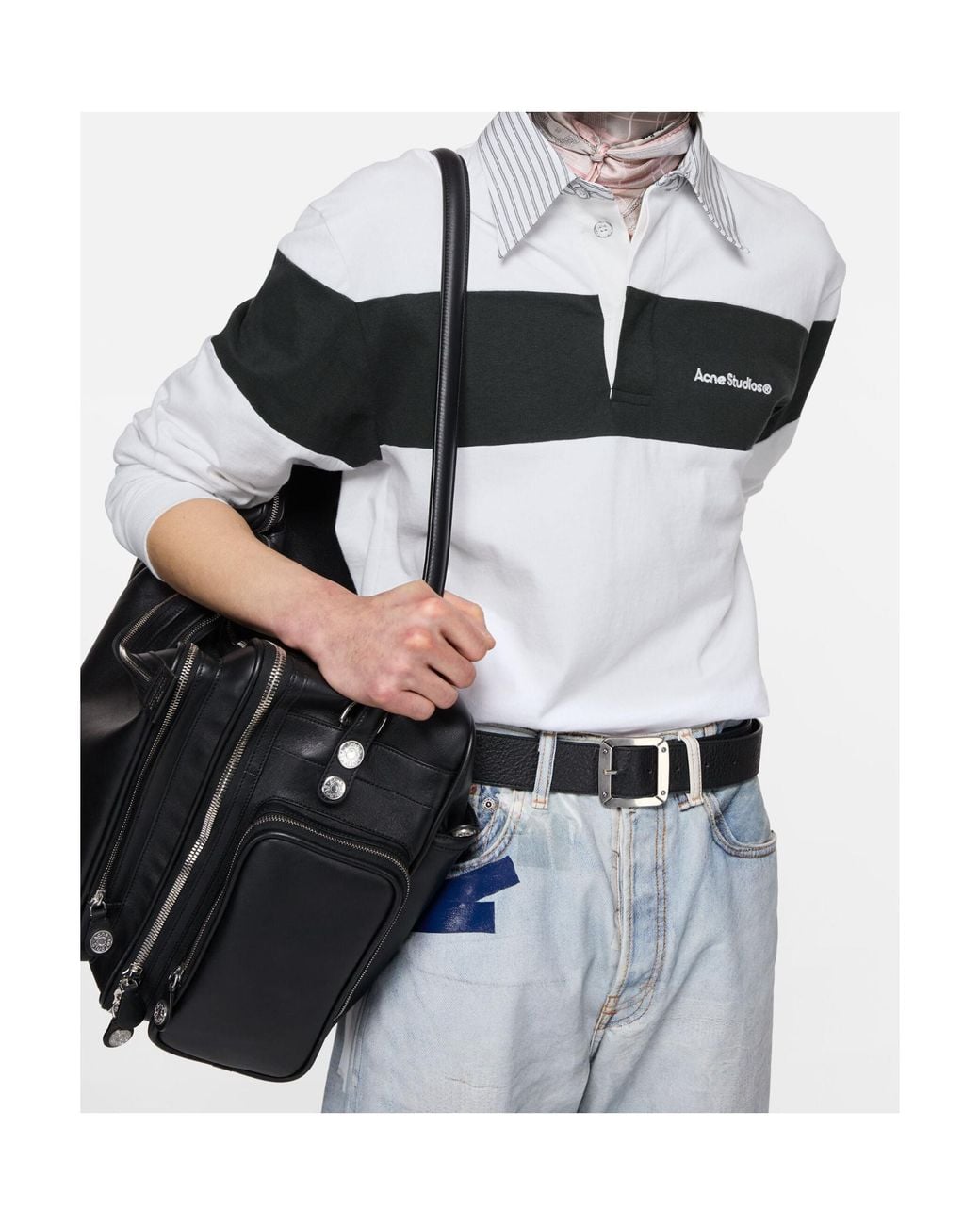 Acne White Striped Polo Sweatshirt for men