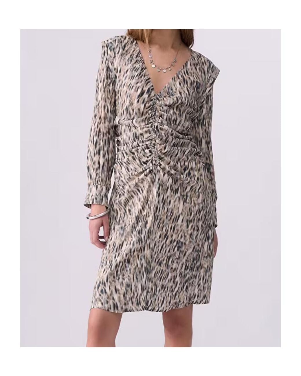 Liu Jo Gray Leopard-Print Ruched Mini Dress