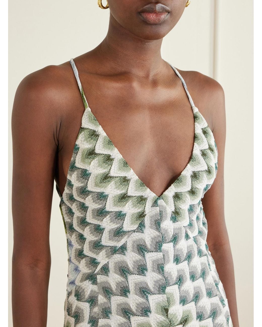 Missoni Green Metallic Crochet-Knit Maxi Dress