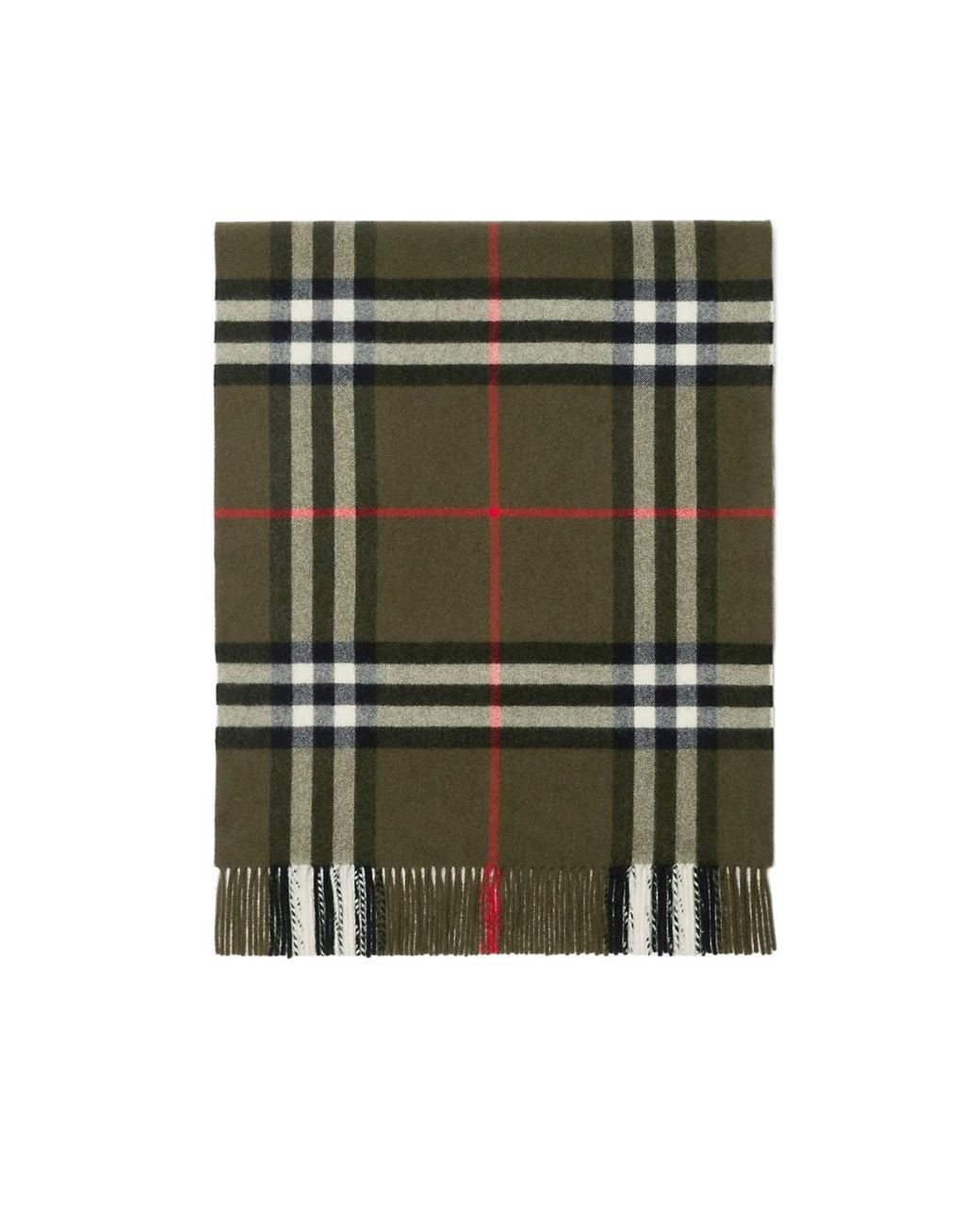 Burberry Green Plaid Check Fringed Scarf