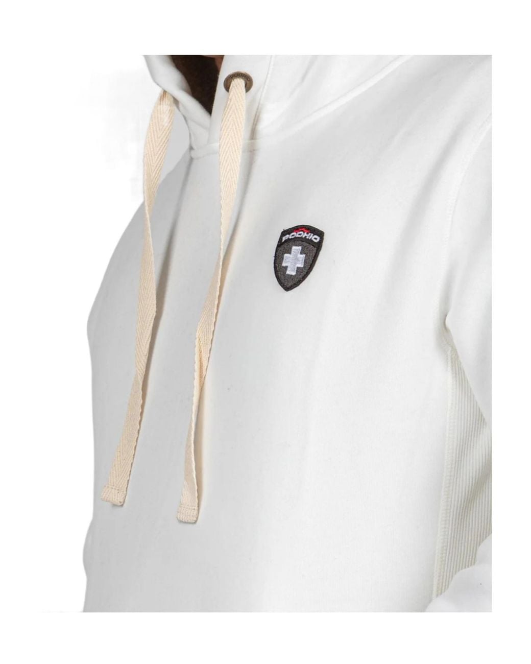 PODHIO White Shield Logo-Patch Drawstring Hoodie for men