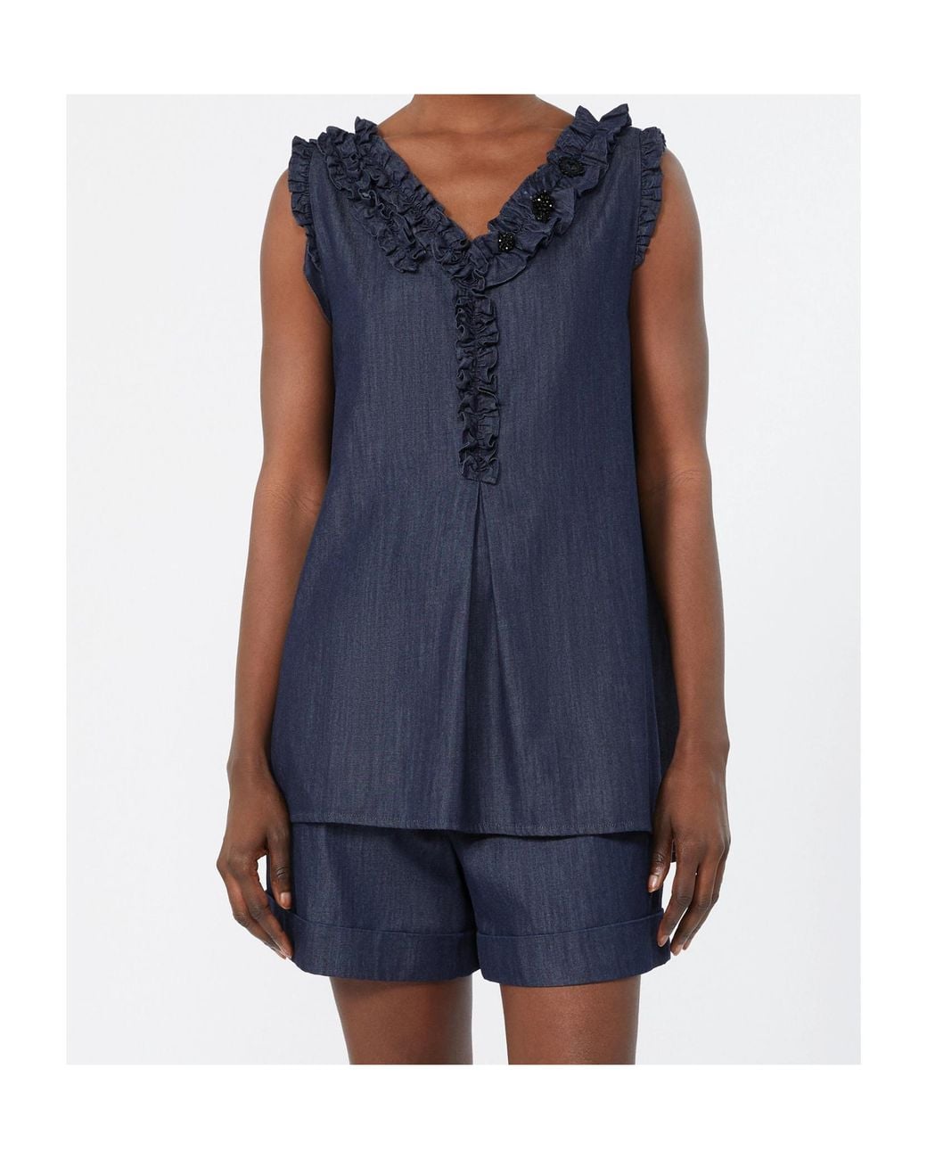 Max Mara Blue 'S Stmpiuma Sleeveless Denim Top