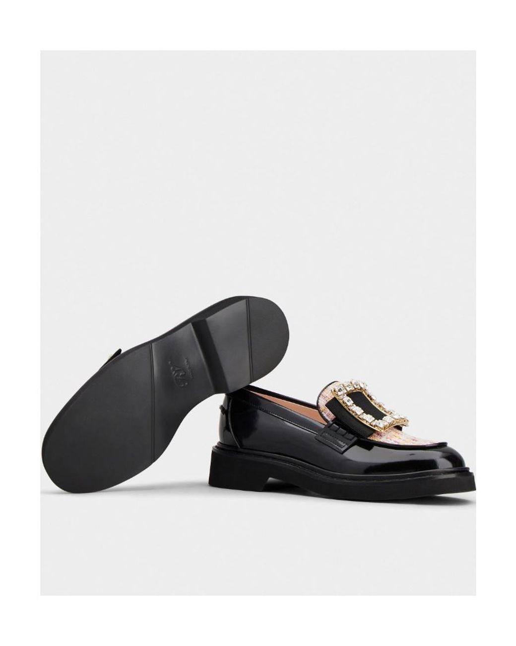 Roger Vivier Black Viv' Rangers Strass Buckle Loafers