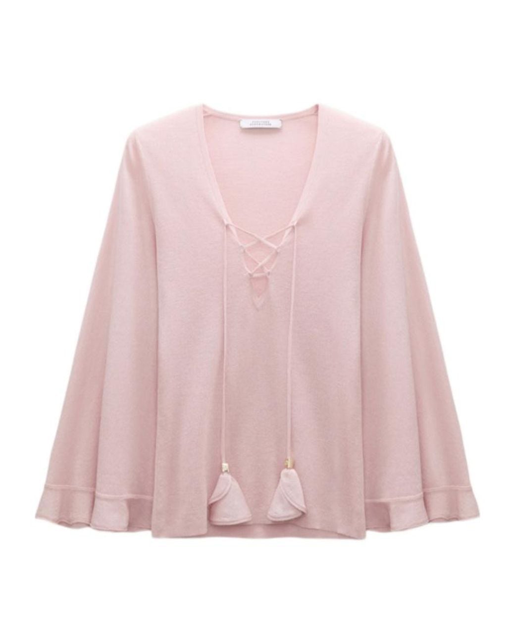 Dorothee Schumacher Pink Refined Essentials Lace-Up Flared-Sleeve Sweater