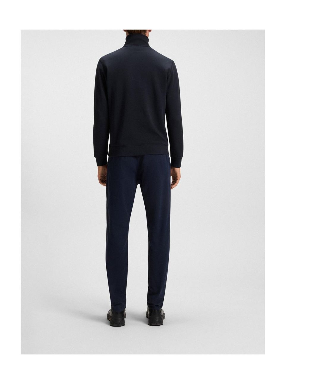 Boss Blue Zip Collar Terry Sweatshirt for men