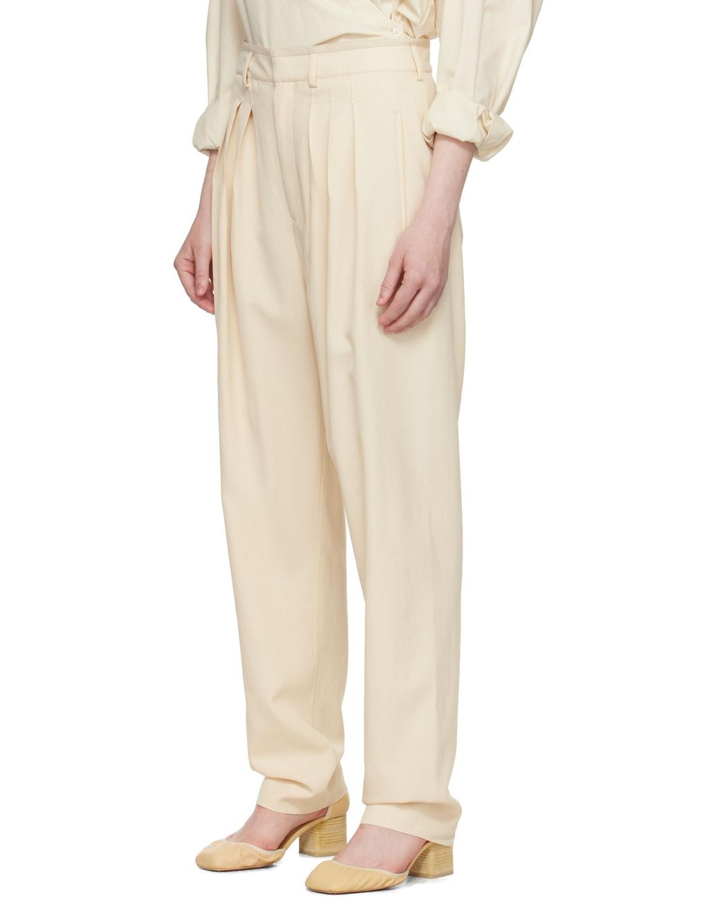 Lemaire White Pleated Wide-Leg Pants