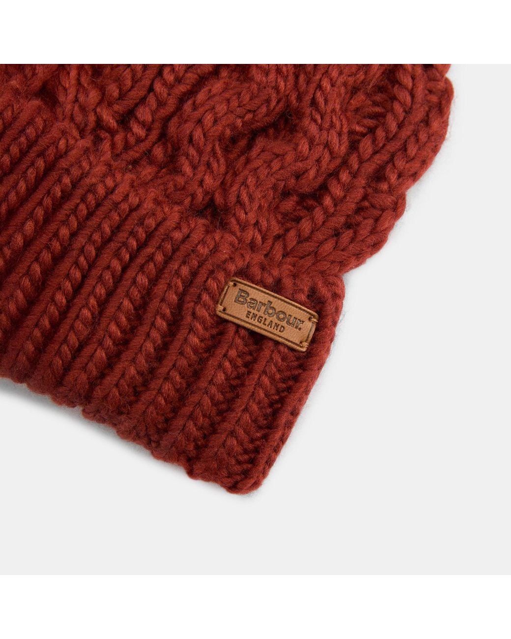 Barbour Red Cable-Knit Beanie