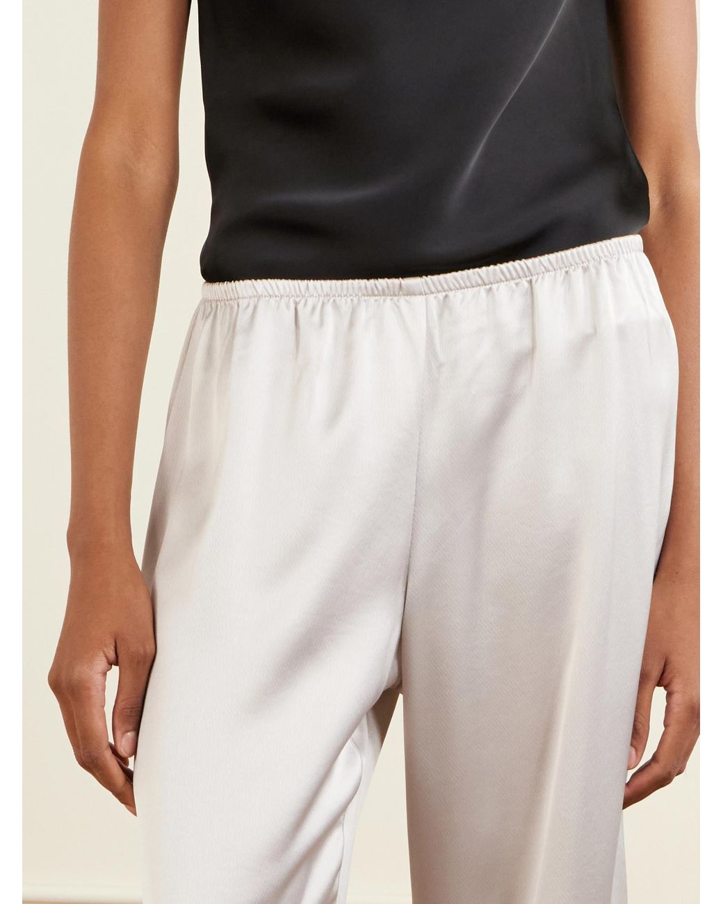 Leset White Barb Satin Wide-Leg Pants