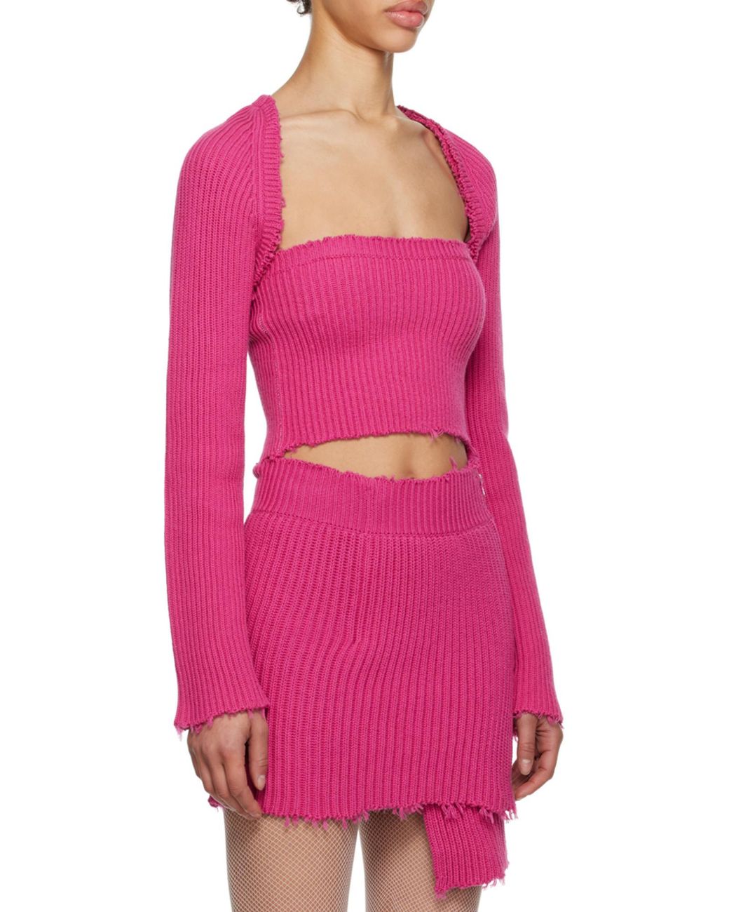 MM6 by Maison Margiela Pink Long-Sleeved Woolen Cardigan