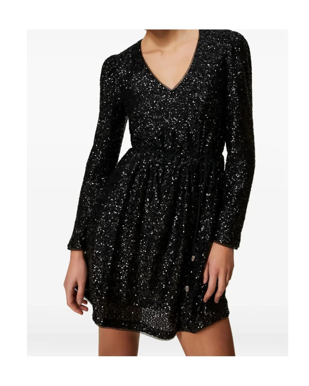 Twinset Black Sequin Puff-Sleeve Mini Dress