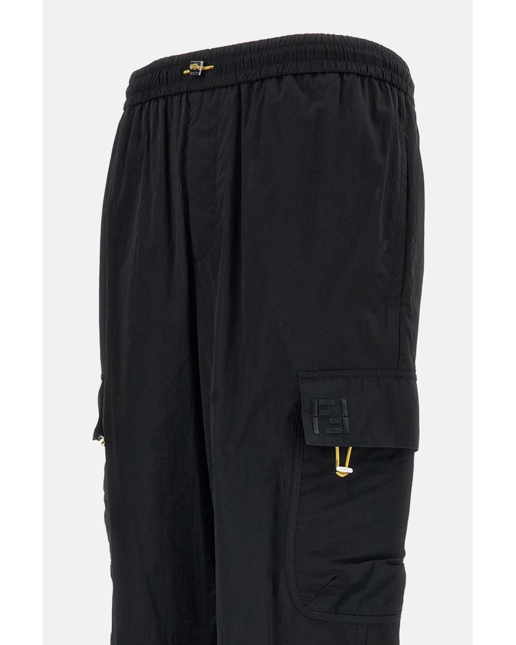 Fendi Black Ff Embroidered Drawstring Cargo Trousers for men