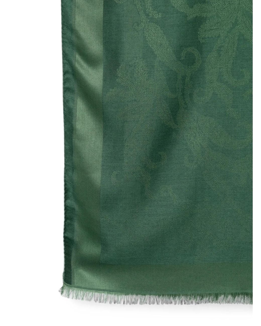 Etro Green Paisley-Jacquard Fringed Scarf
