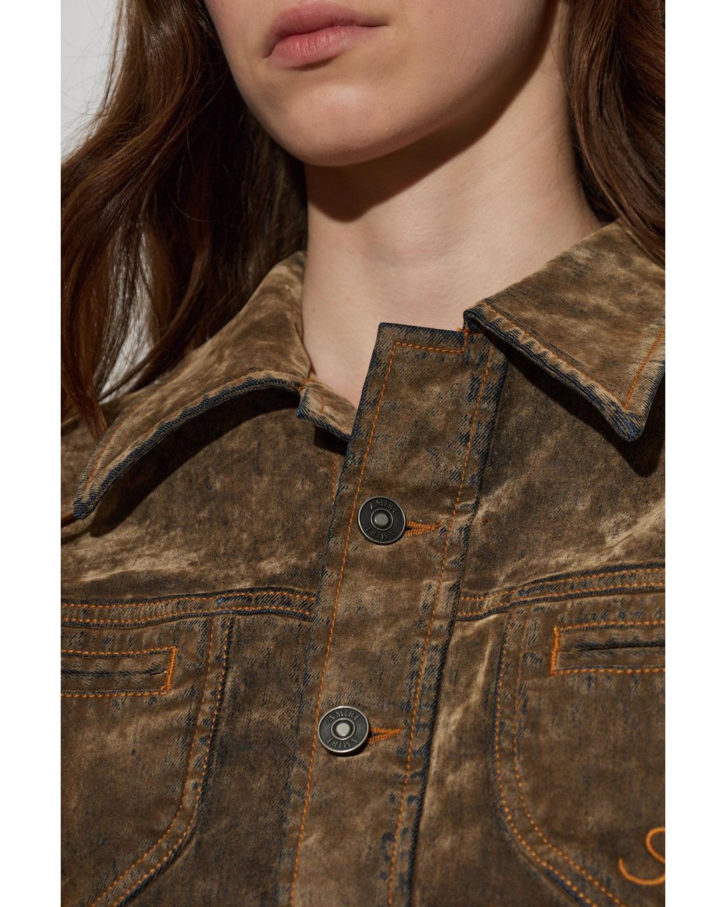 Amiri Brown Vintage Wash Logo Denim Jacket