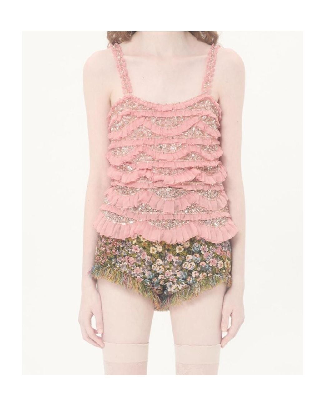 Valentino Pink Tulle Illusione Embroidered Top