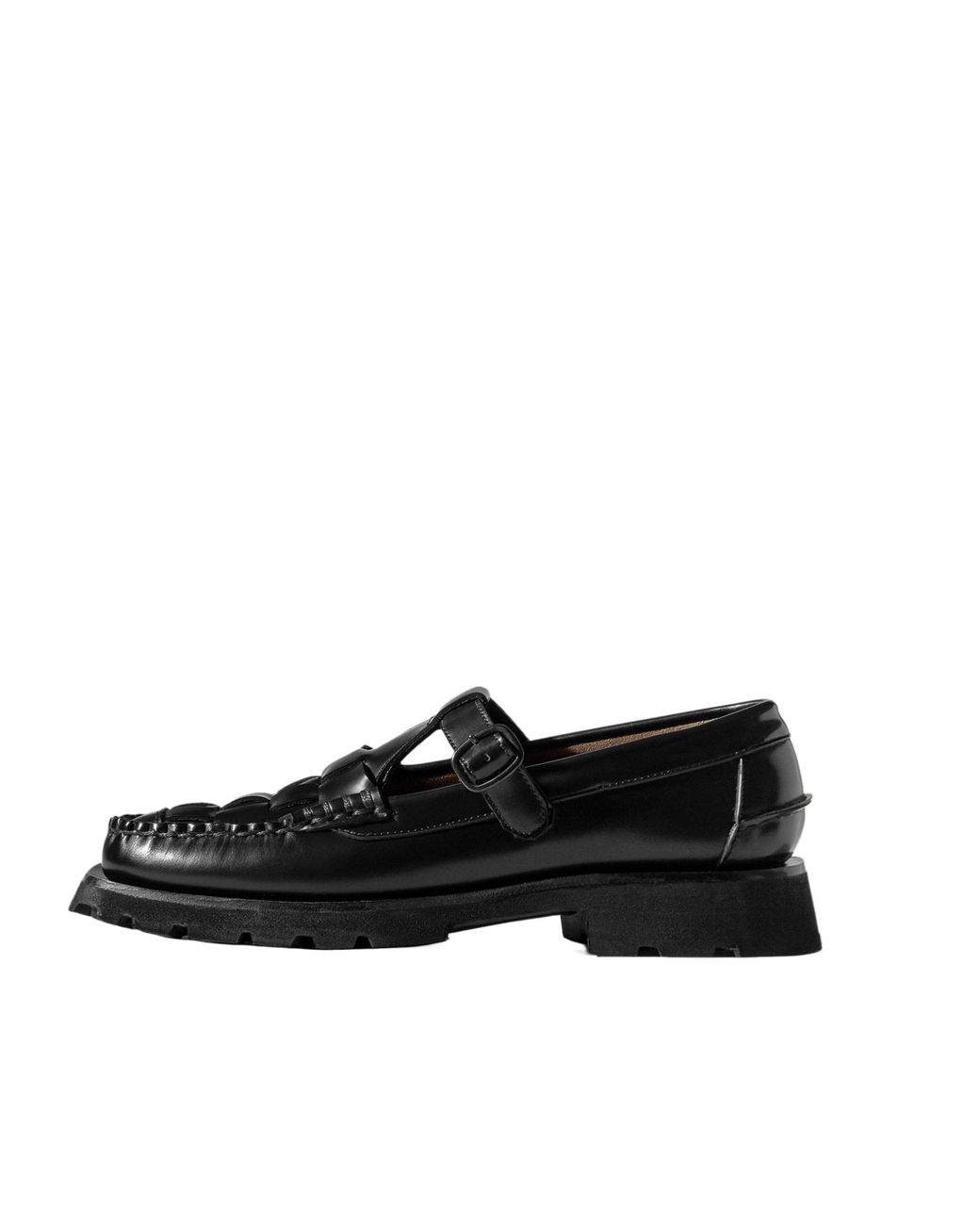 Hereu Black Tread Sole T-Bar Loafer