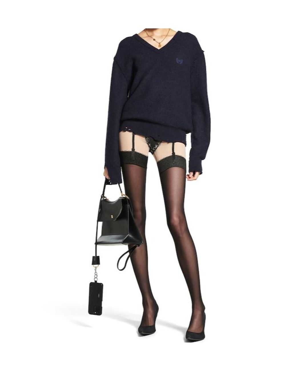 Balenciaga Blue Laurel Classic V-Neck Destroyed Sweater