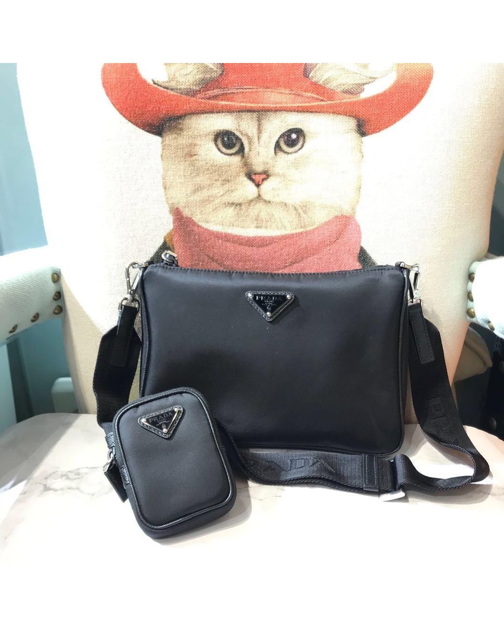 Prada Black Saffiano-Leather Shoulder Bag for men