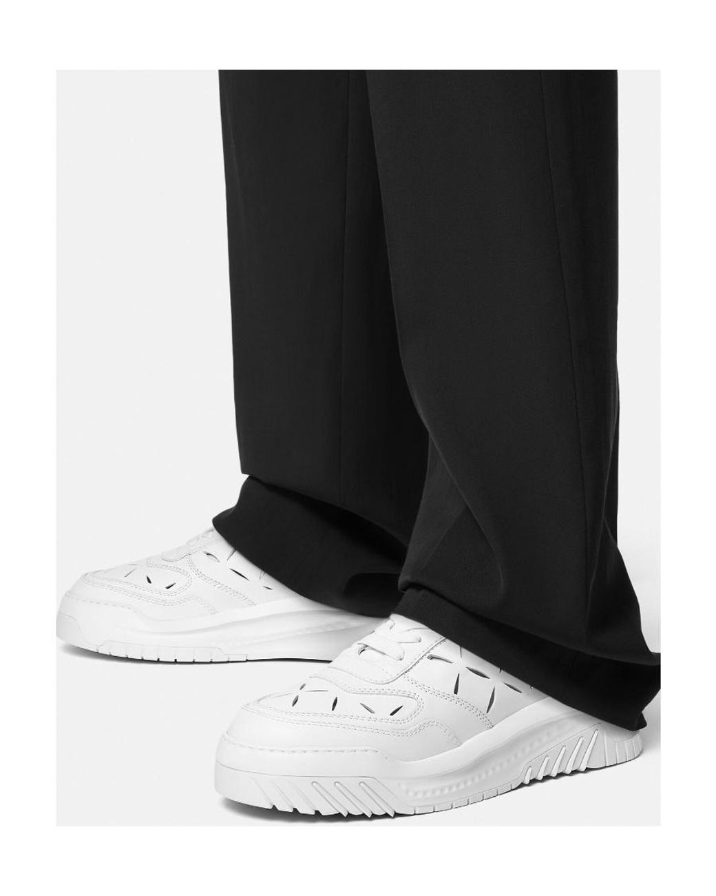 Versace White Cut-Out High-Top Sneakers for men