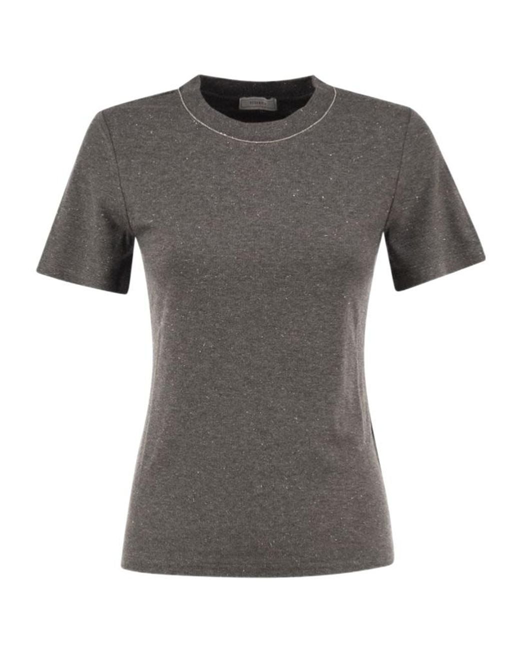 Peserico Gray Crew-Neck Short-Sleeve T-Shirt