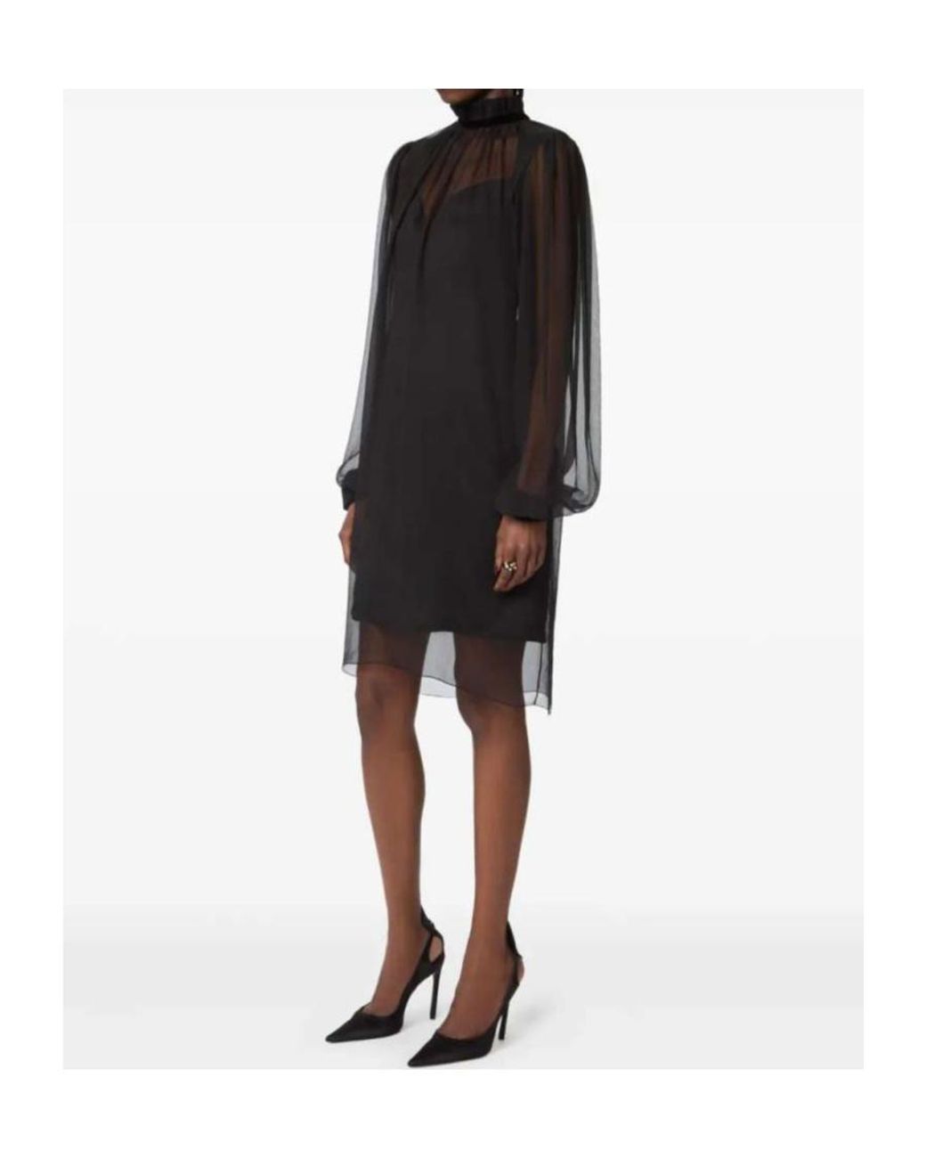 Nina Ricci Black Ruffled High Neck Midi Dress