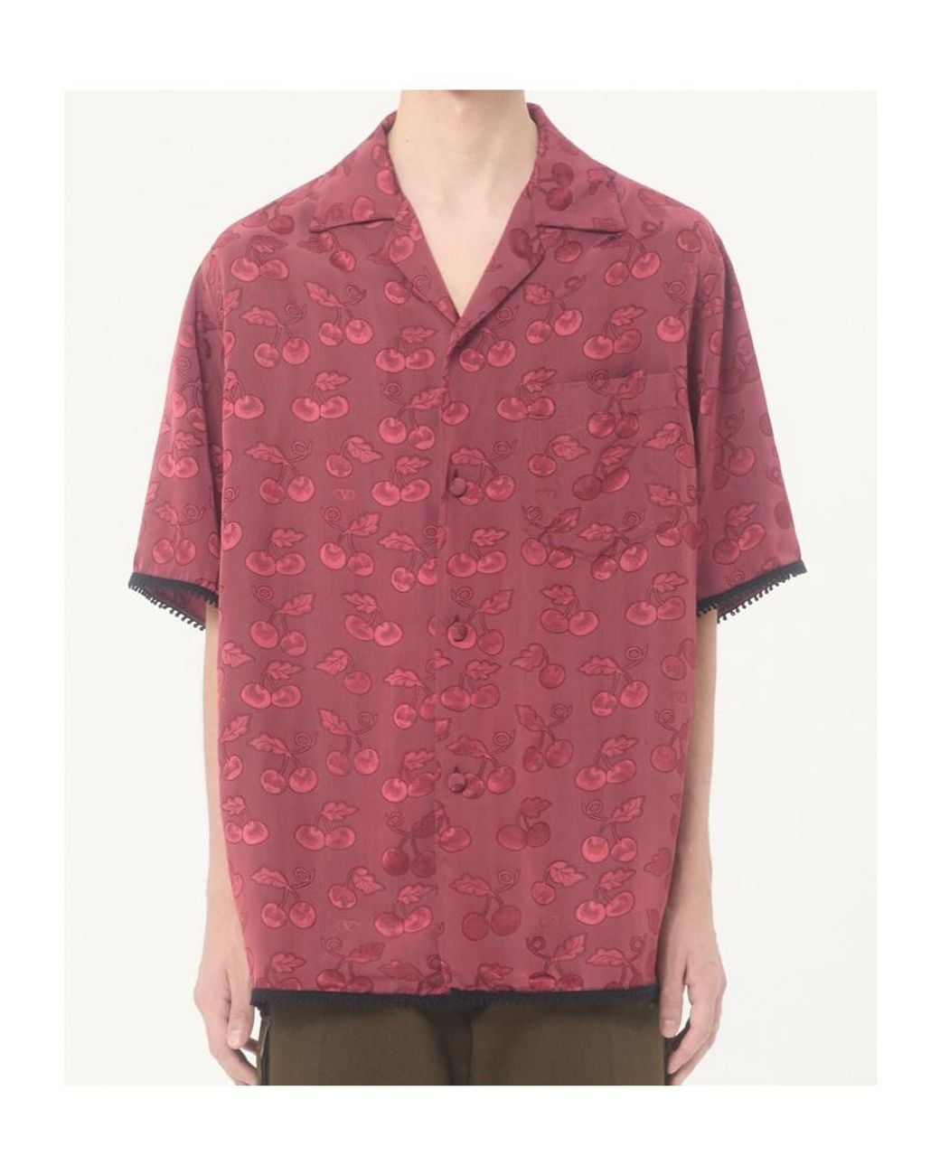 Valentino Red Jacquard Patterned Bowling Shirt for men