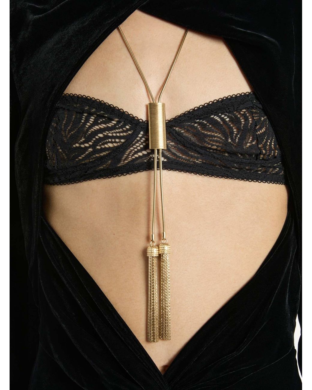 Balmain Black Long Velvet And Lace Dress