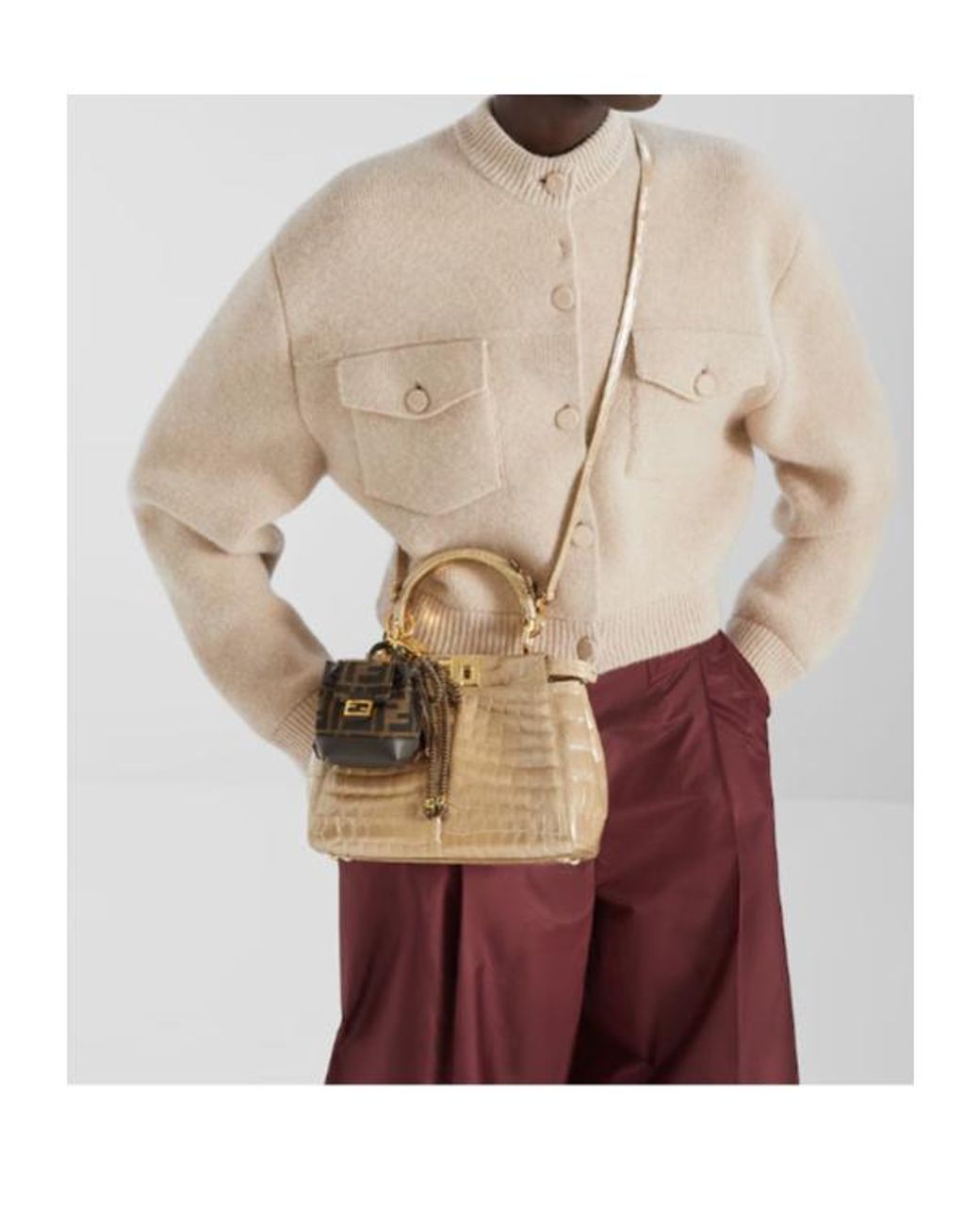 Fendi Natural Pearlescent Ivory Crocodile Leather Bag