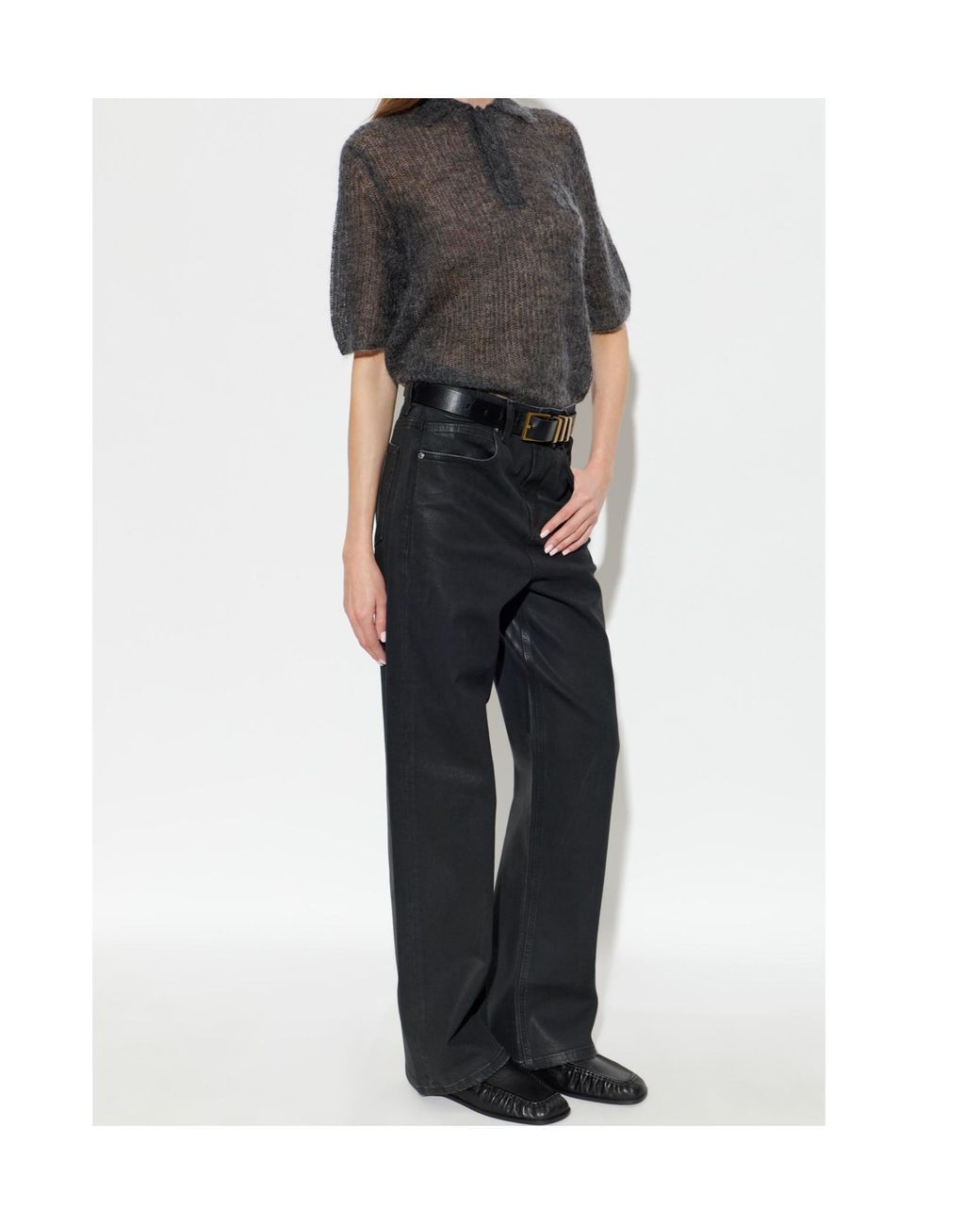 AllSaints Black Brixton Coated Wide-Leg Jeans