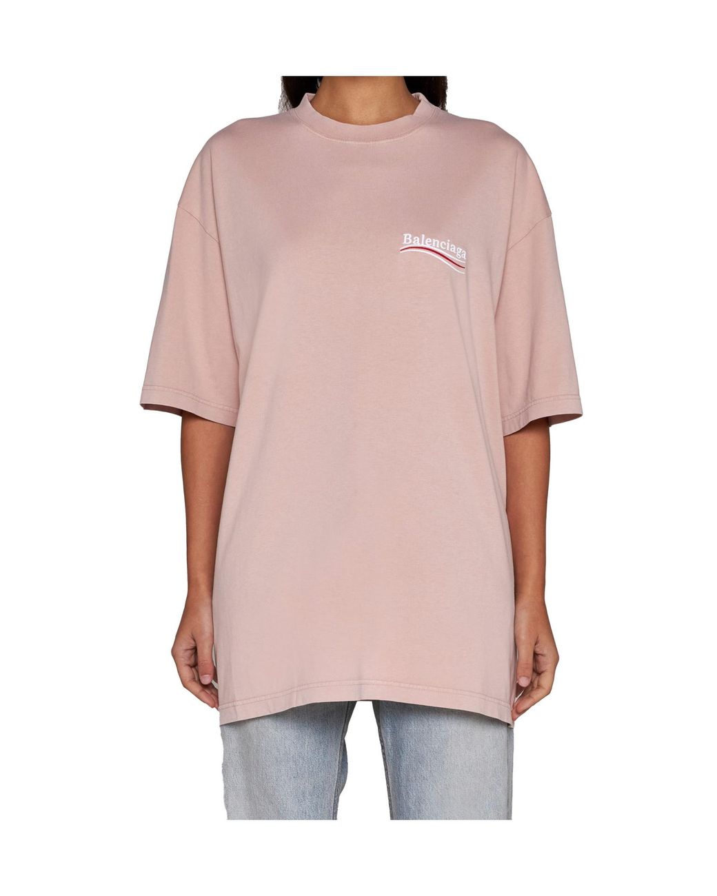 Balenciaga Pink Logo Embroidered Crewneck T-Shirt