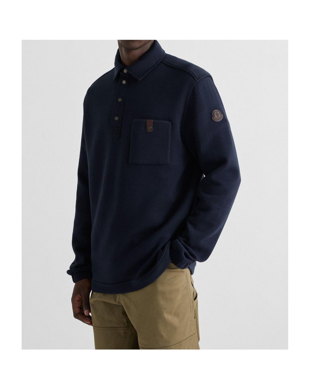 Moncler Blue Long-Sleeved Polo Shirt for men