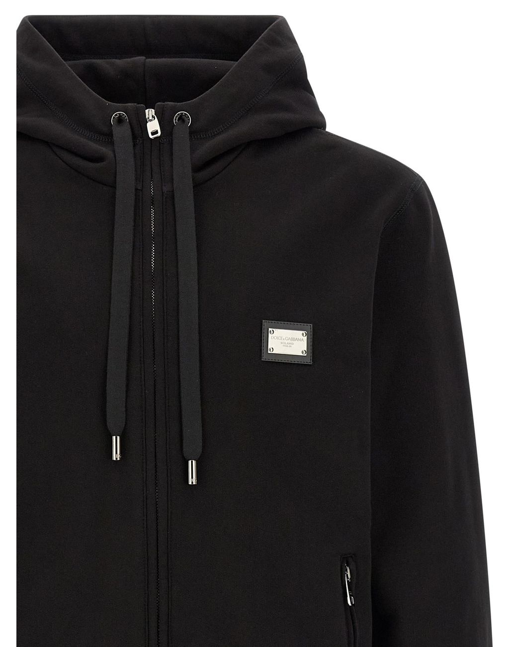 Dolce & Gabbana Black ドルチェガッバーナ ロゴプレート ドローストリング フーディー for men