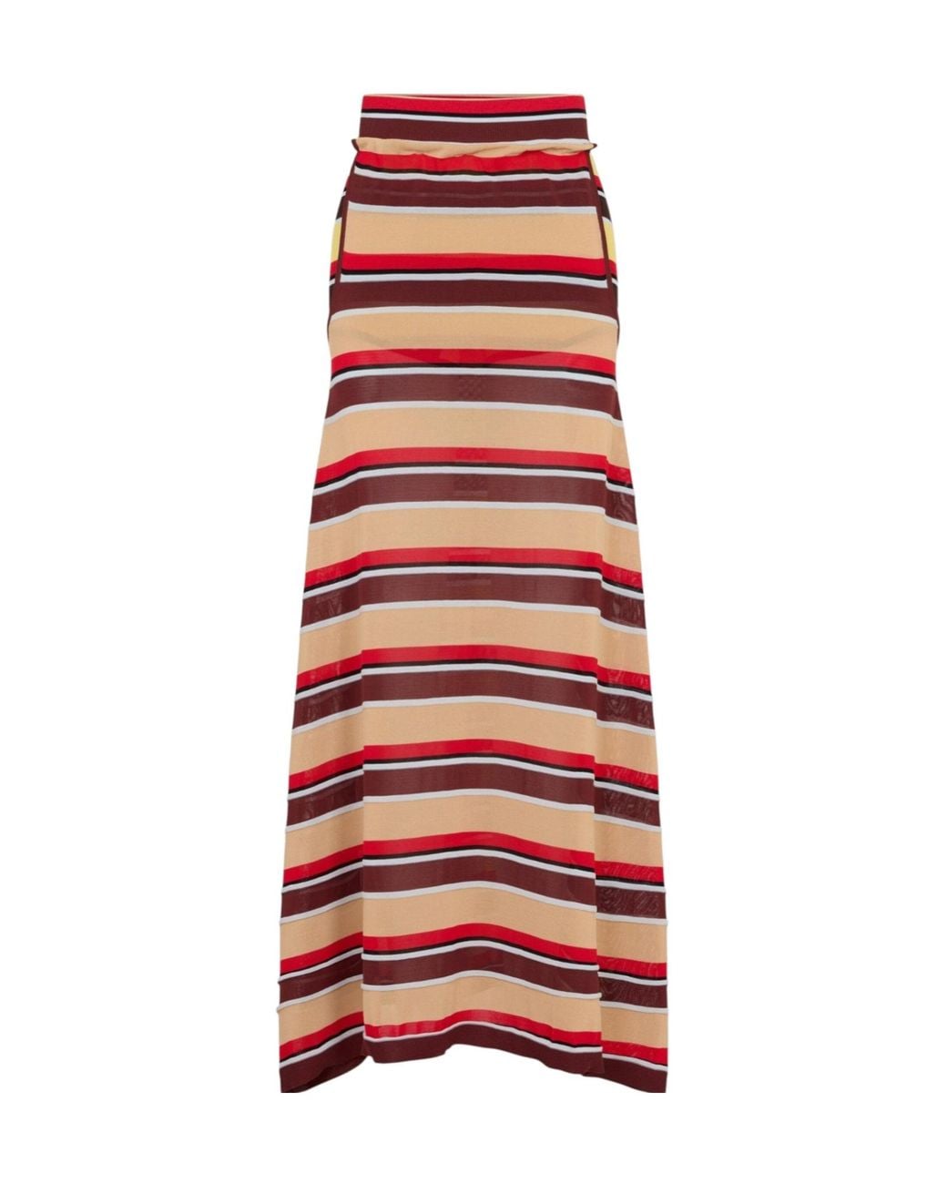 Rabanne Red Striped Semi-Sheer Maxi Skirt