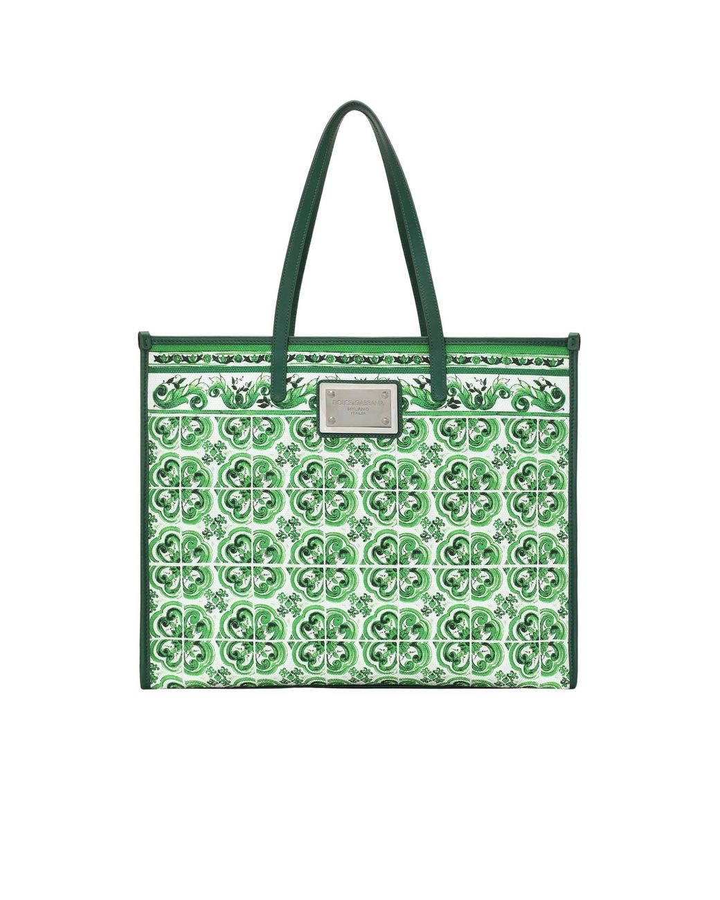Dolce & Gabbana Green Majolica Printed Large Shopper Bag for men
