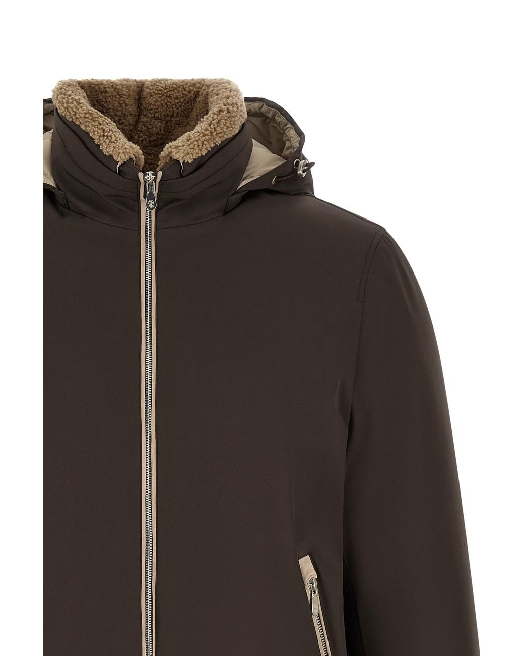 Brunello Cucinelli Brown Sherling Neck Bomber Jacket for men