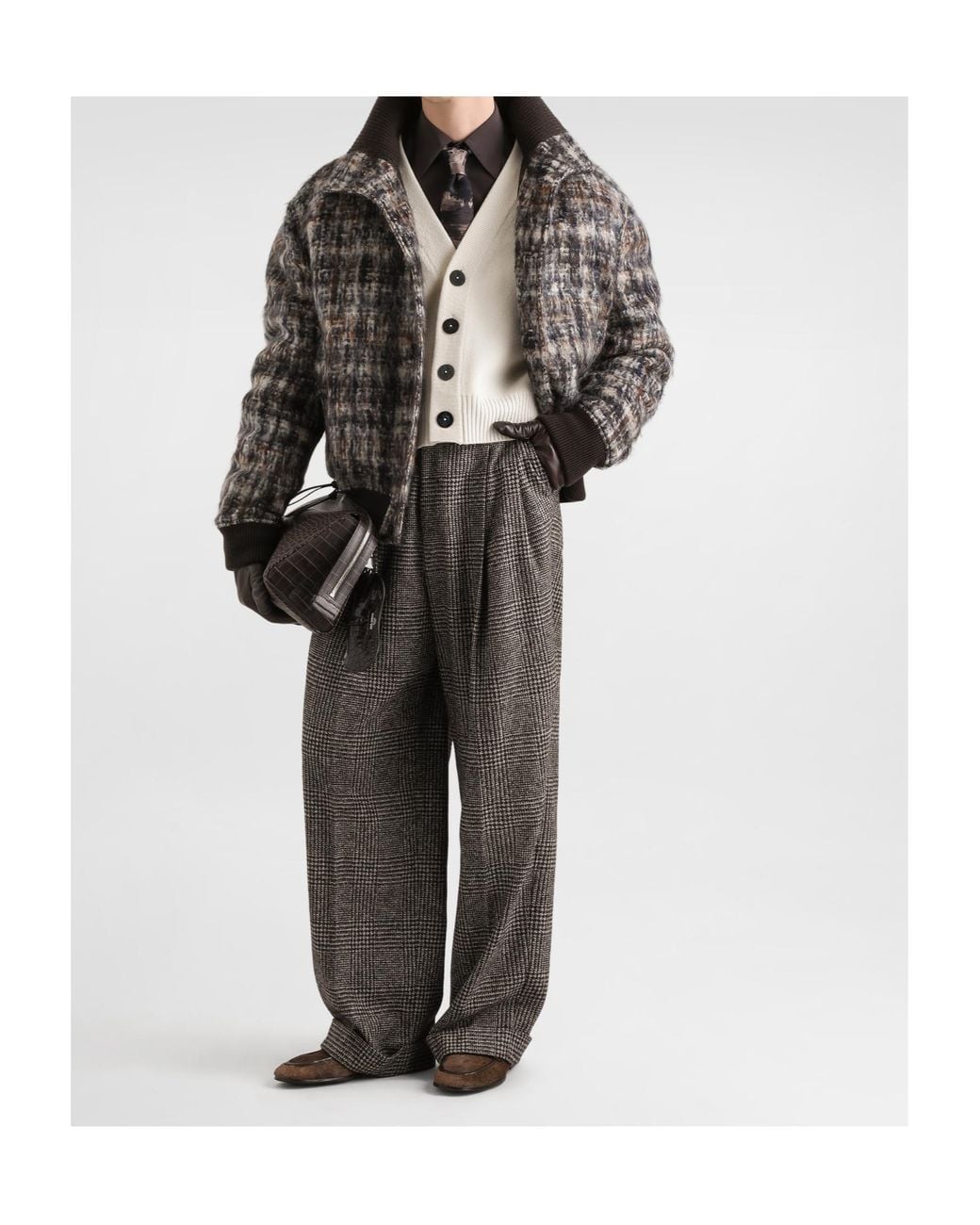 Dolce & Gabbana Gray Checked Bomber Jacket for men