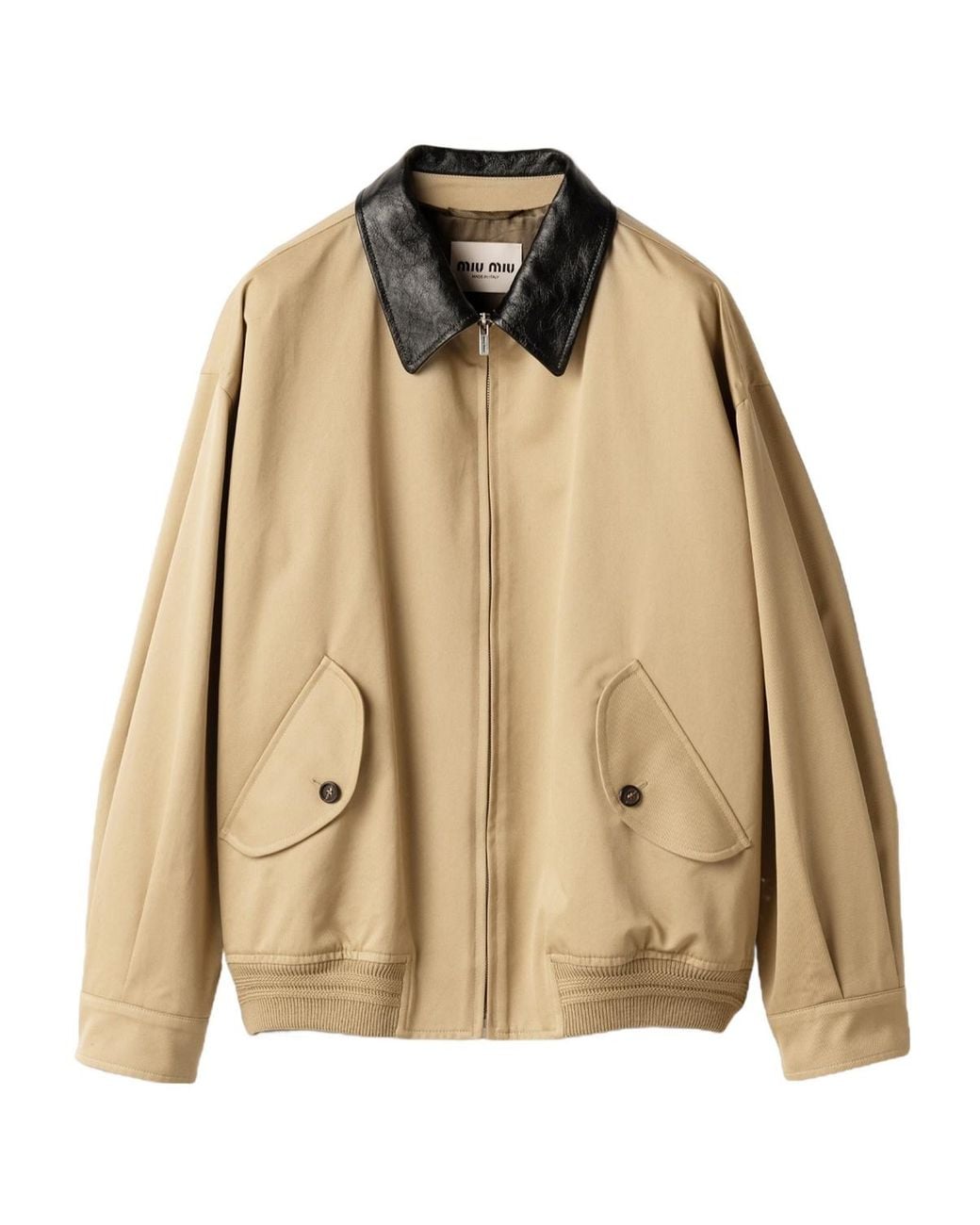 Miu Miu Natural Chino And Leather Bomber Jacket