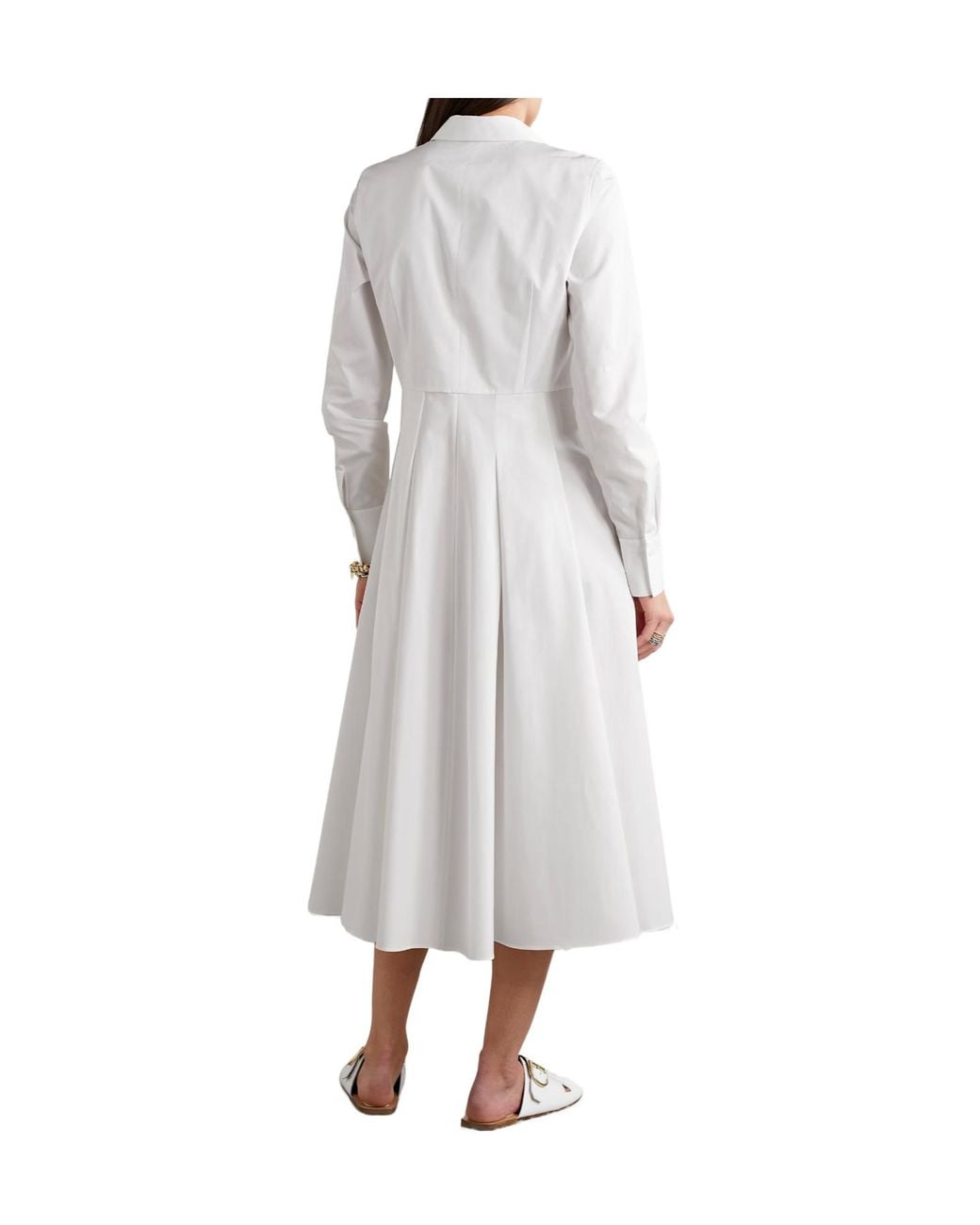 Lafayette 148 New York White Draped Cotton-Poplin Midi Shirt Dress