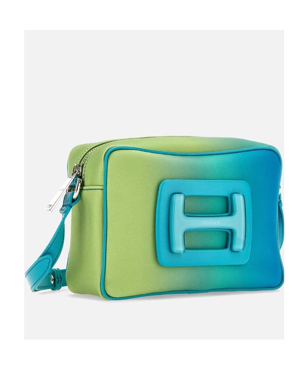 Hogan Blue Logo Plaque Zip-Up Shoulder Bag