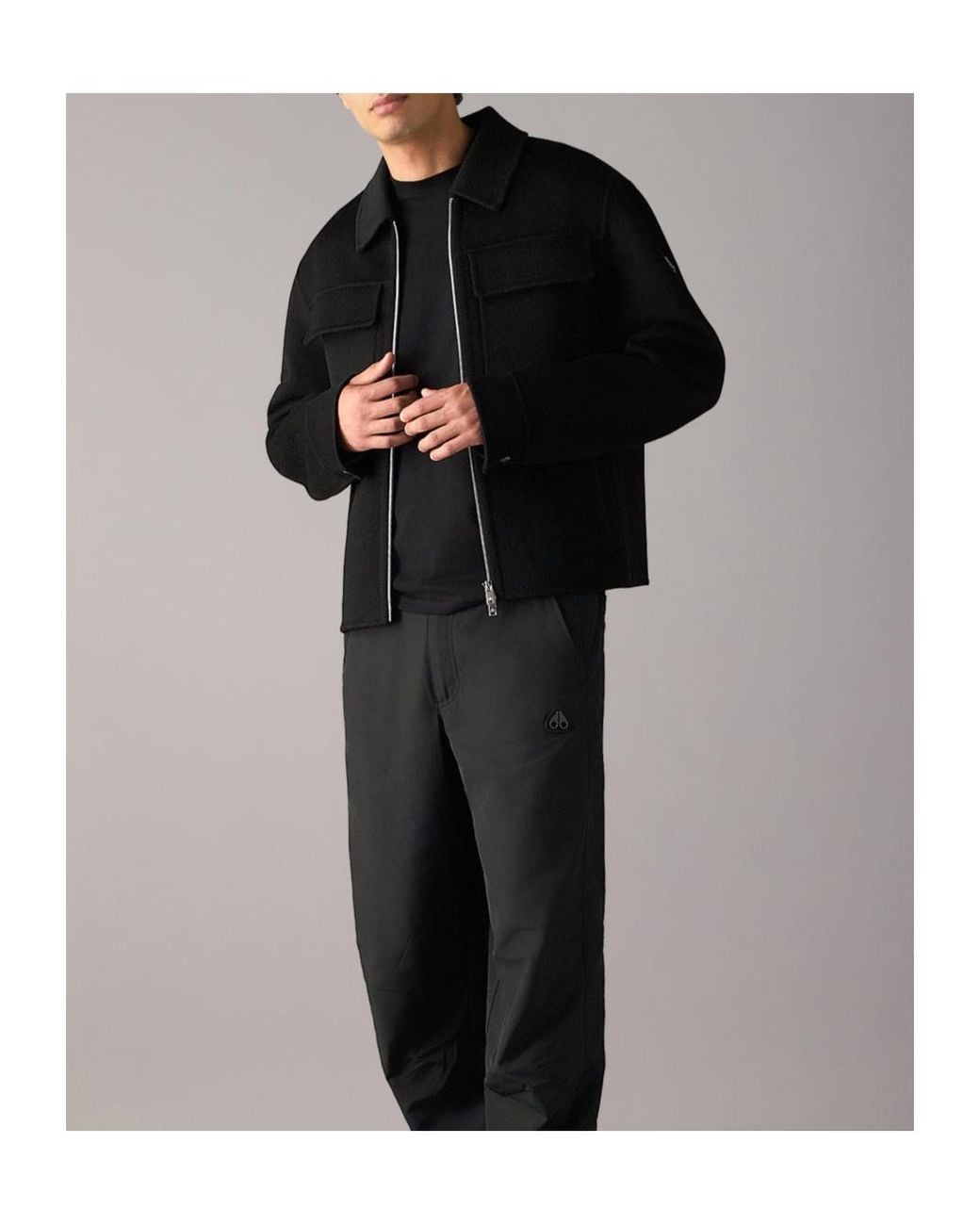 Moose Knuckles Black Logo-Patch Buttoned Jacket for men