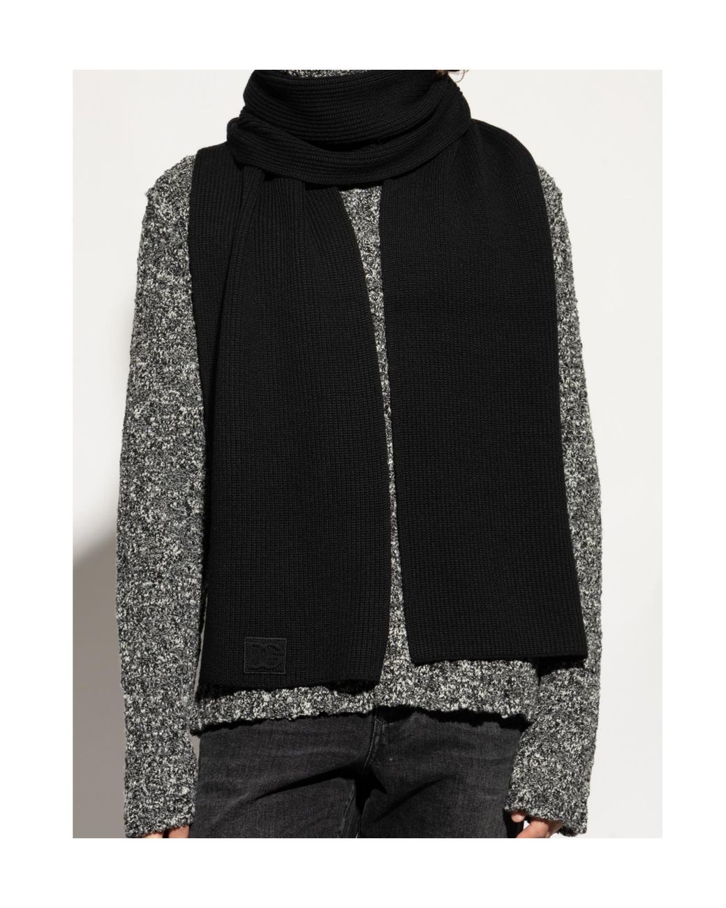 Dolce & Gabbana Black Logo Patch Ribbed Scarf for men