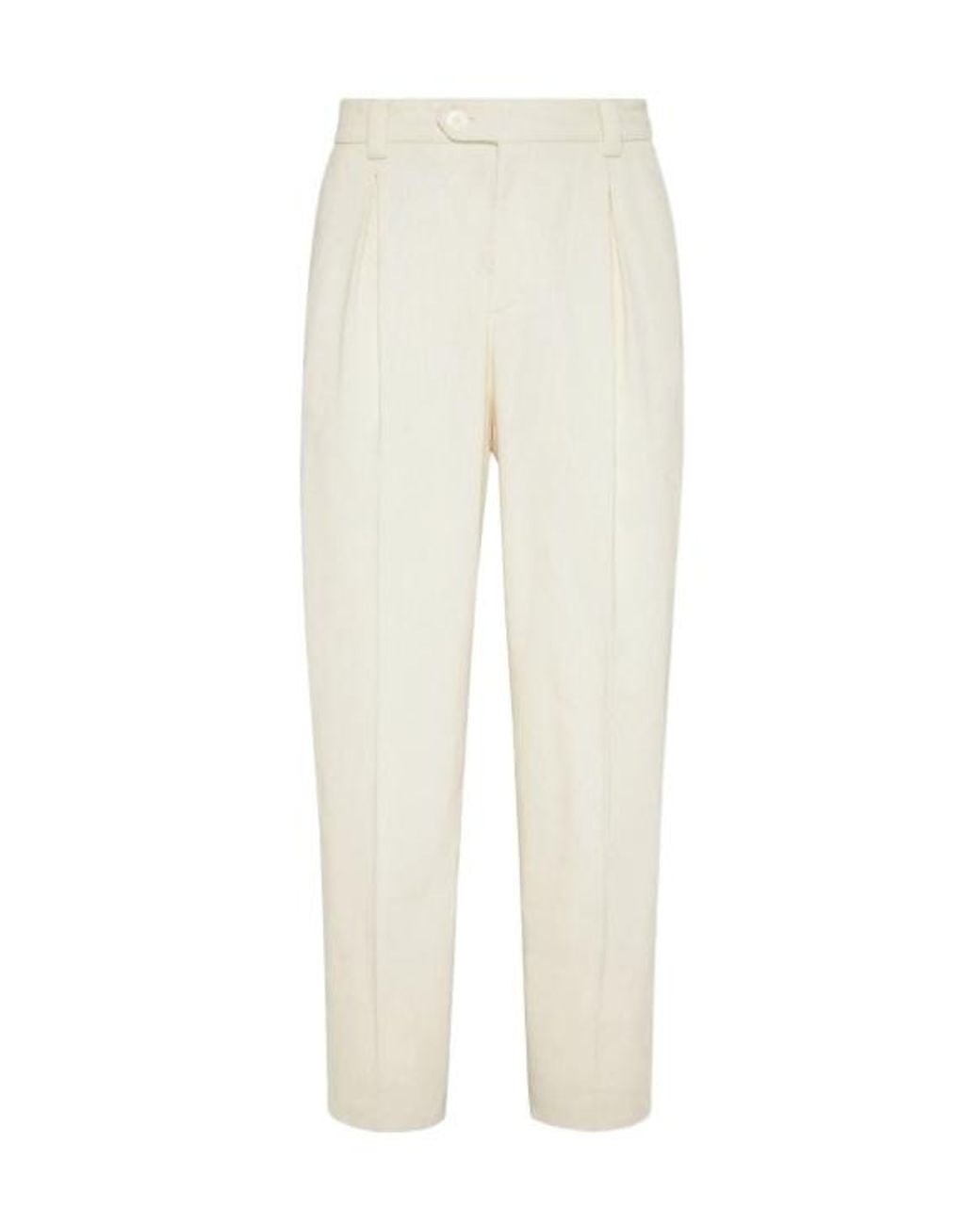 Brunello Cucinelli White Cotton Straight-Leg Trousers for men