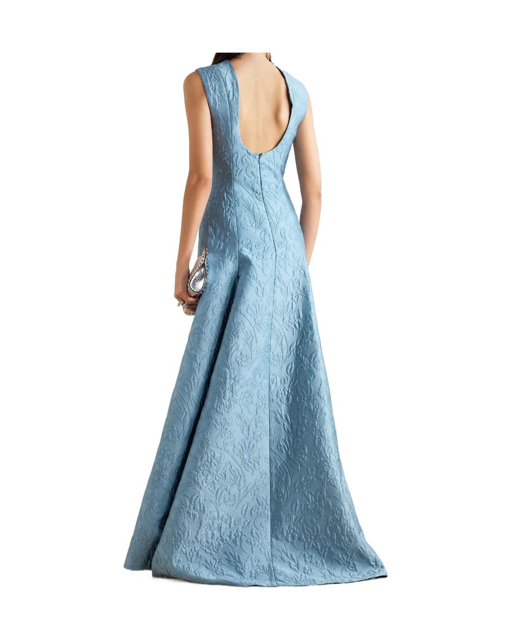 Emilia Wickstead Blue Open-Back Cloqué Maxi Dress