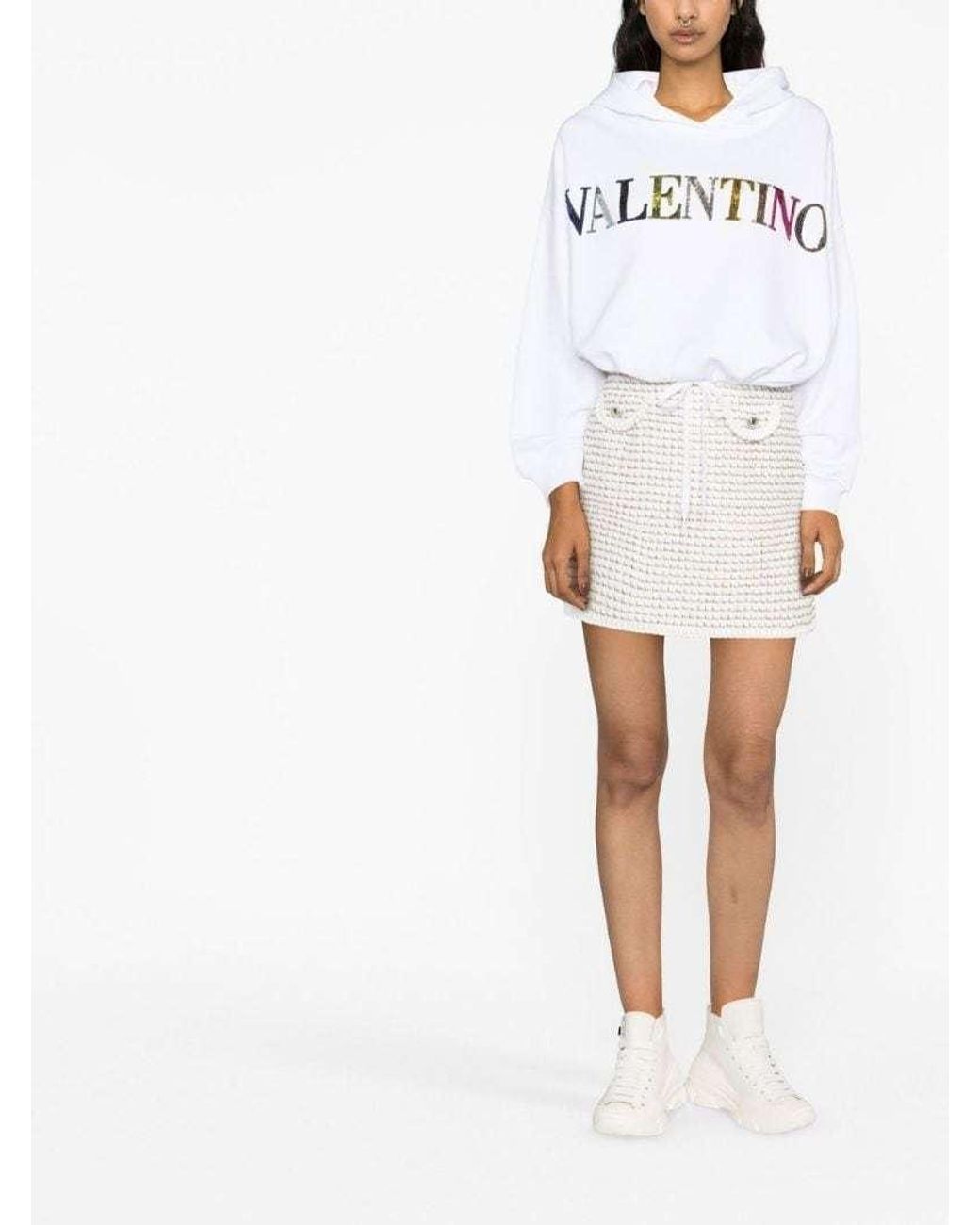 Valentino White Sequinned-Logo Detail Hoodie
