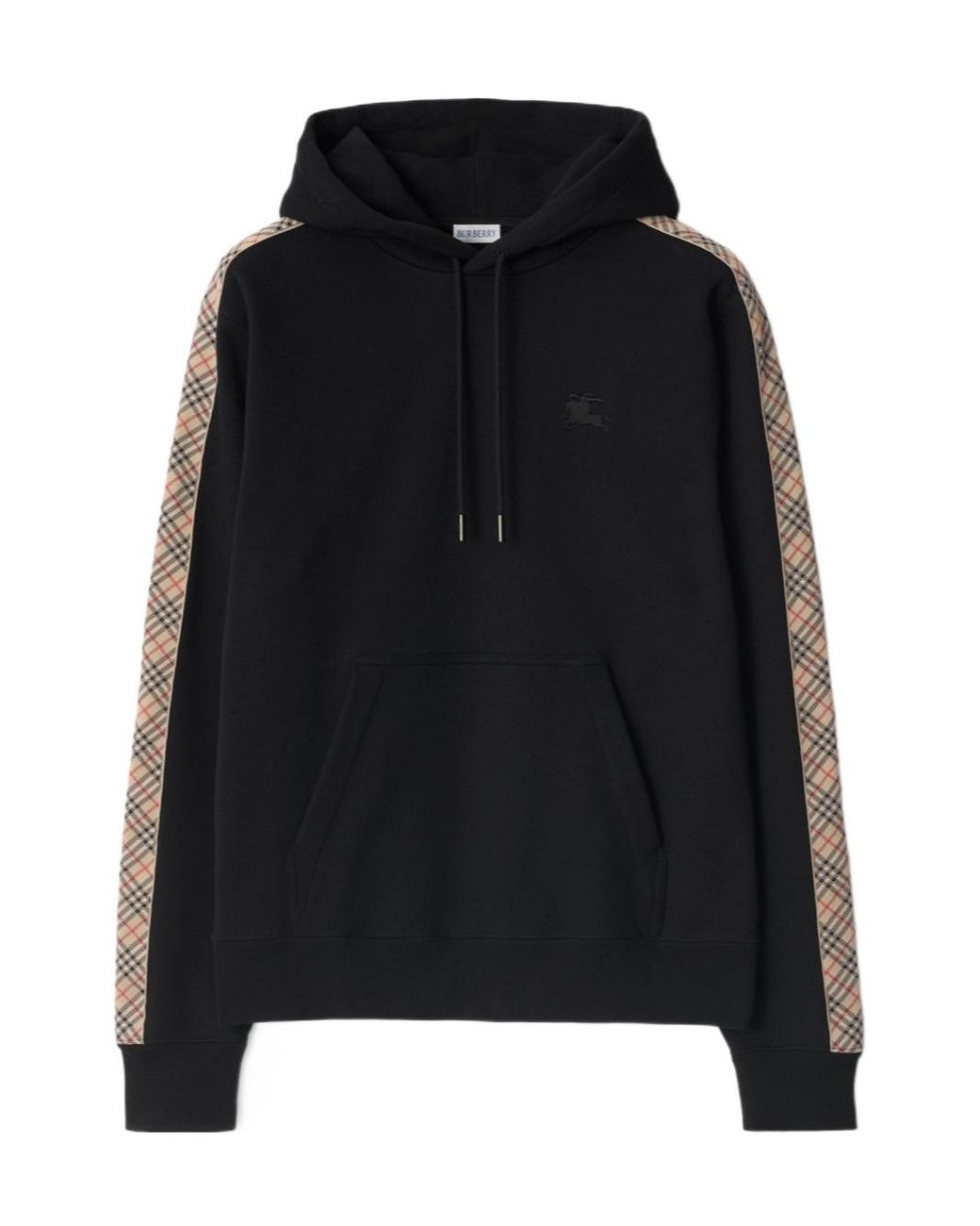 Burberry Black Ekd Embroidered Checked Drawstring Hoodie for men