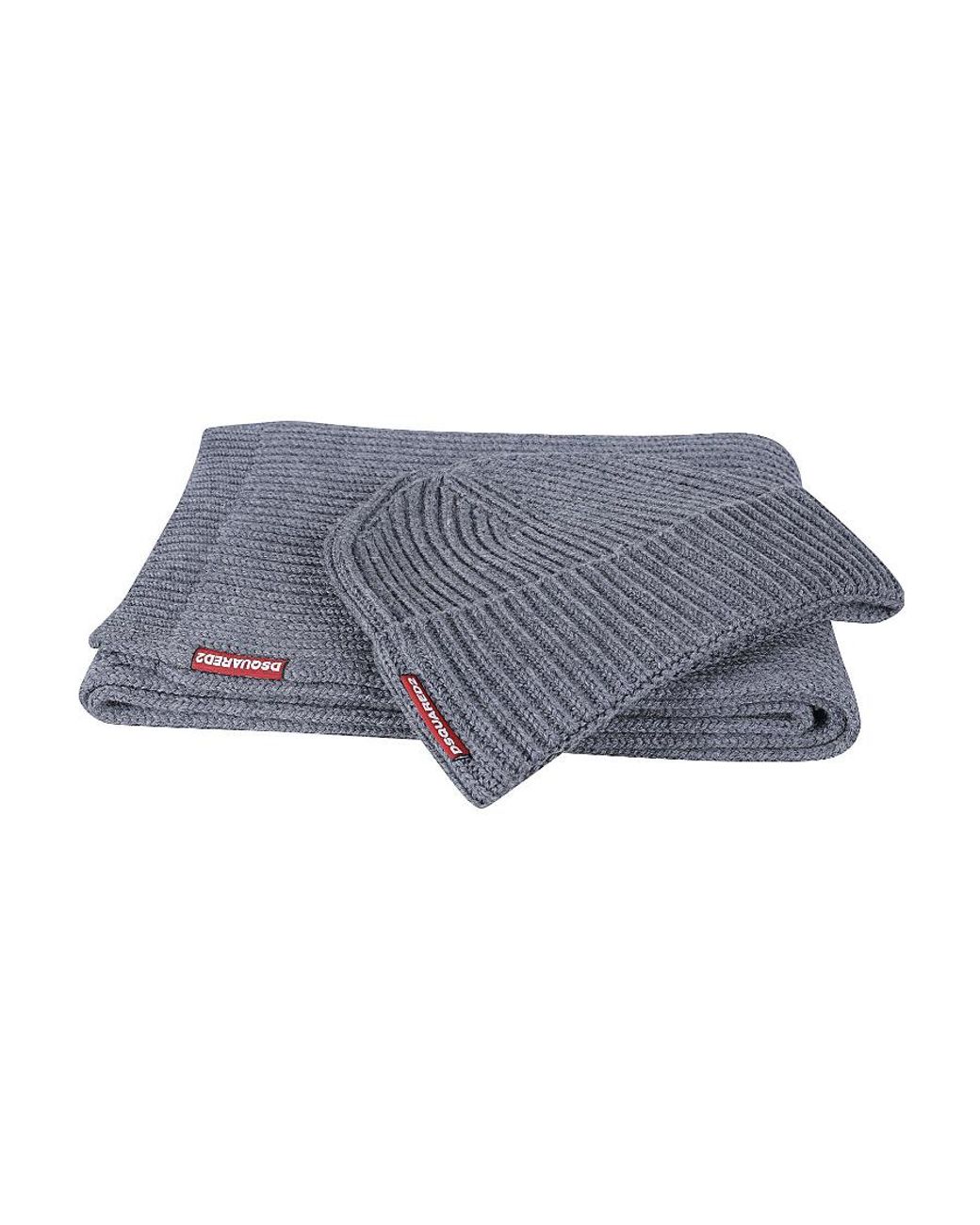 DSquared² White Logo Patch Scarf-Beanie Set for men