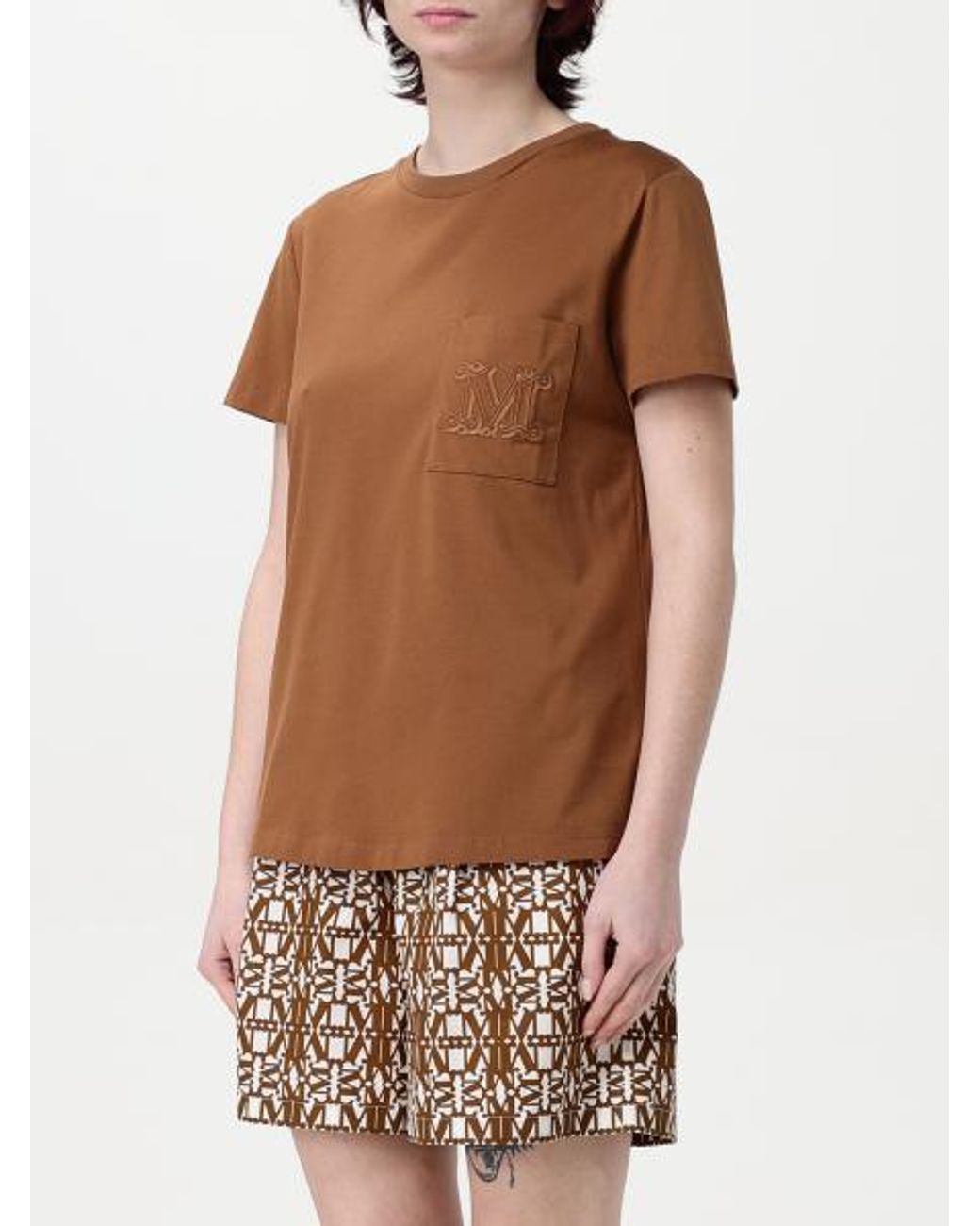 Max Mara Brown Papaia Logo Embroidered Crewneck T-Shirt
