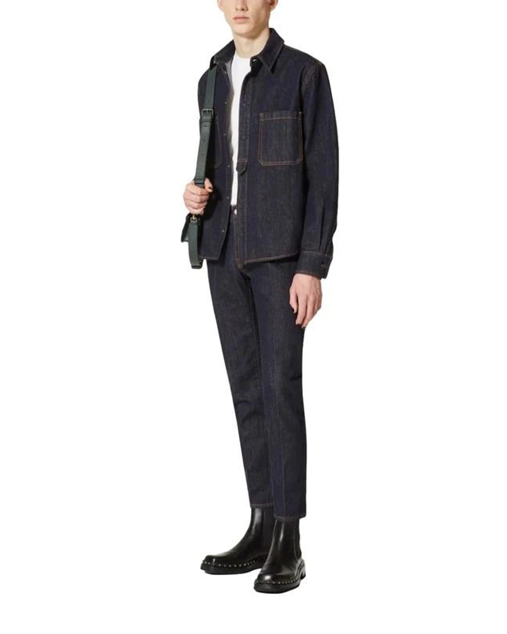 Valentino Blue Logo-Patch Denim Shirt for men