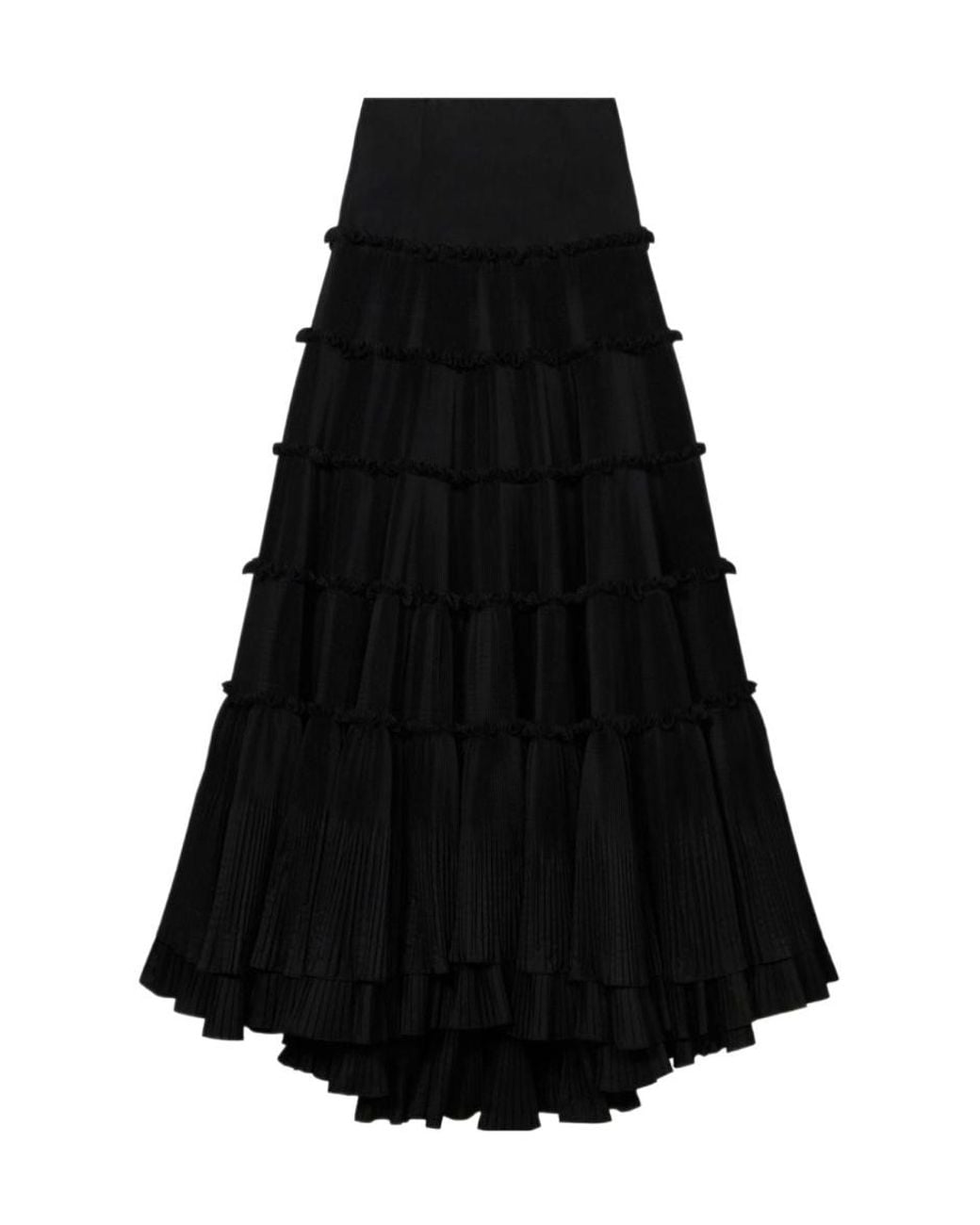 Blumarine Black Pleated Ruffled Maxi Skirt