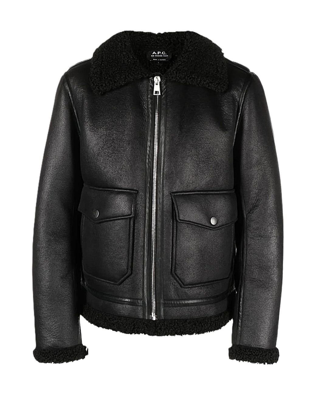 A.P.C. Black Faux-Shearling Zip-Up Bomber Jacket for men