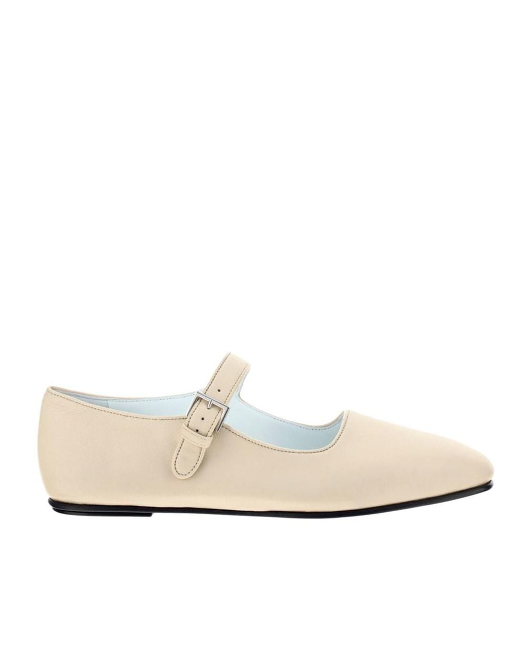 The Row White Ava Leather Ballerina Shoes